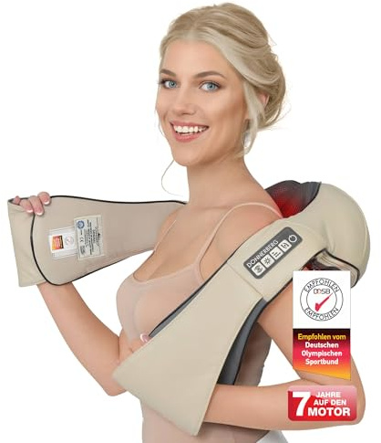 DONNERBERG® Das Original Nackenmassagegerät mit Wärme 7 Jahre Garantie Beige Shiatsu Massagegerät für Nacken Schulter Massage Vibration TÜV geprüft