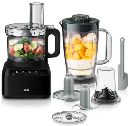 Braun FP3132BK Küchenmaschine Schwarz 800W 2.1L Schüssel 1.2L Mixer EasyClick