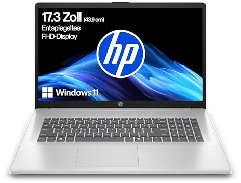 HP Laptop mit 17,3 FHD Display, Intel Core i7-1355U, 16 GB DDR4 RAM, 1 TB SSD, Intel Iris Grafik, Windows 11, QWERTZ, Silber inkl. 25 GB Dropbox-Speicher für 12 Monate