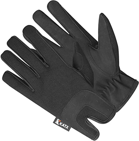Katx Reithandschuhe für Herren und Damen, rutschfest, Kunstleder, dehnbar, atmungsaktiv, leichtes Gewebe, für Reiten, Radfahren, Gartenarbeit, Outdoor, Schwarz, L