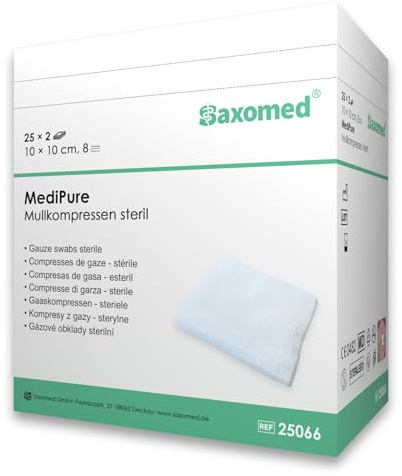 Sterile Kompressen 10x10 cm – 50 Stück Mullkompressen 8-lagig, fusselfrei – Mulltupfer steril & Wundauflagen nicht haftend für Verband & Pflege