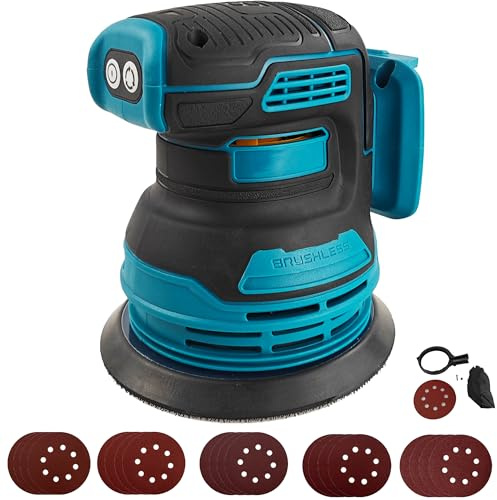 Bürstenloser Exzenterschleifer für Makita 18 V Akku, 125 mm Akku-Exzenterschleifer mit 20 Stück 125 mm Schleifpapier, 3-Gang-Rotation, 8 Löcher