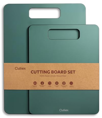 Culiex Holzfaser Schneidebrett 2er-Pack, Spülmaschinenfest Verbund-Schneidebrett, Hohe Dichte, Ungiftig, BPA-frei, Rutschfeste Füße, Messerfreundlich – Ideal für Küche und Geschenk, Grün
