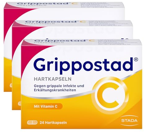Grippostad C Hartkapseln zur schnellen Linderung von Reizhusten, Schnupfen, Kopf- und Gliederschmerzen und Fieber bei Erkältung und grippalen Infekten - 3 x 24 Hartkapseln