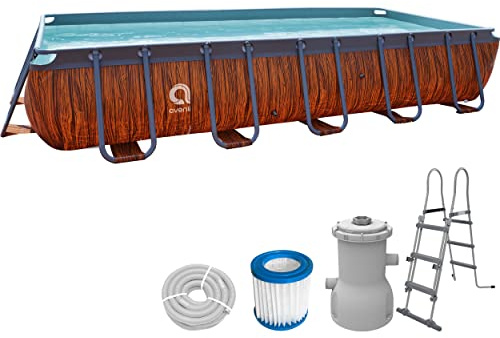 Avenli Frame Rectangular Pool Set 400x200x100 cm, Aufstellpool, reckteckig, mit Pumpe, braune Holzoptik
