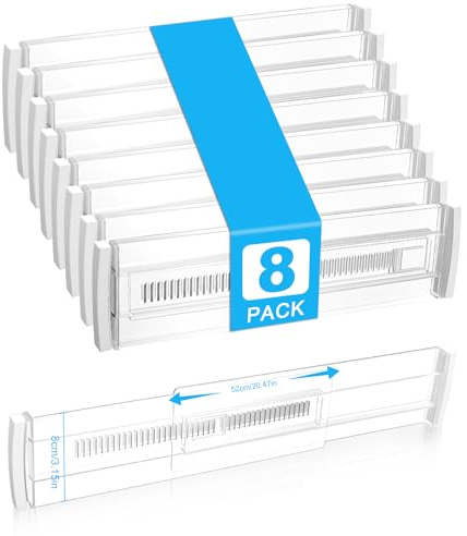 Cexovo 8er Set Schubladentrenner Verstellbar Kunststoff Schubladentrenner(28.5-50.5cm) Küche, Adjustable Drawer Divider für Kleiderschrank,Schlafzimmer,Kommode,Küche, Transparent