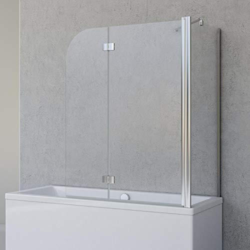 Schulte Duschwand für Badewanne Angle 112 x 142 cm mit Seitenwand | 2-teiliger Badewannenaufsatz mit 5 mm klarem ESG, Chromoptik und Seitenwand für 70 cm breite Badewannen.