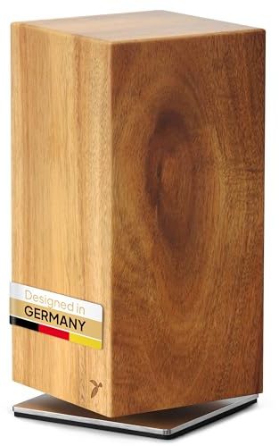 mahona Messerblock ohne Messer magnetisch drehbar 360° Messerhalter Akazie | Holzblock massiv unbestückt für bis zu 12 Klingen, starke Magnete beidseitig, drehbarer Ständer, Knife Block Küche Organizer