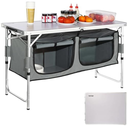 VEVOR Campingküche inkl.Tragetasche Campingschrank Einstellbar Campingschrank, Reiseküche Küchenbox Zeltschrank Outdoor Camping Küche Zeltschrank Camping Reisen Grau Tragbar Küchenbox Reiseküche