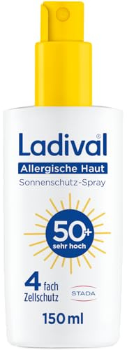 Ladival Allergische Haut Sonnenschutz-Spray LSF 50+: Sonnencreme für den Körper bei Sonnenallergie und Mallorca-Akne, wasserfest, mit 4-fach Zellschutz, 150ml