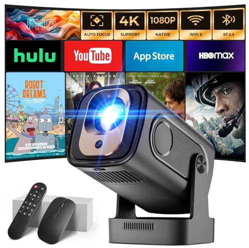 Beamer [1080P Native & Autofokus & 2026 Modell & Integrierte Apps] 4K Support Mini Beamer mit WiFi 6 Bluetooth 5.4 Air Remote Projektor Tragbarer Kompatibel mit HDMI/TV Stick/Memory Stick/Laptop