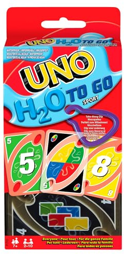 Mattel Games UNO H2O to Go, UNO Kartenspiel für die Familie, UNO wasserfest und zum Anhängen mit Karabinerhaken, Perfekt als Strand Spielzeug oder Reisespiel, für 2-10 Spieler, ab 7 Jahren, P1703