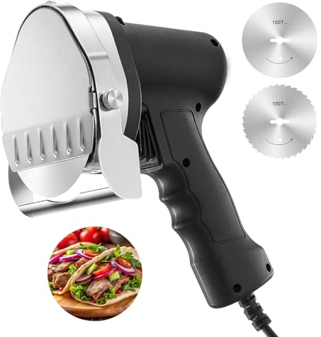 FOHERE Dönermesser Dönerschneider, 80W Türkisches Kebab-Messer mit 2 Klingen, Elektrisch Schawarma-Messer 10 cm Klingendurchmesser für Restaurant, 304 Edelstahl