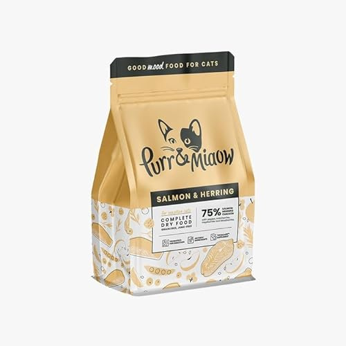 Purr & Miaow - Getreidefreies Alleintrockenfutter für empfindliche Katzen, Lachs & Hering, 1,5 kg