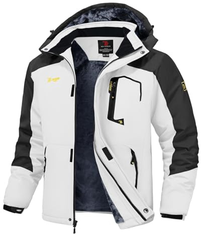 Rdruko Skijacke Herren Wasserdicht Winterjacke Snowboardjacke mit Kapuze | Winddicht Softshelljacke Fleece Warm Gefüttert Verdickt Wanderjacke Atmungsaktiv Outdoorjacke Funktionsjacke