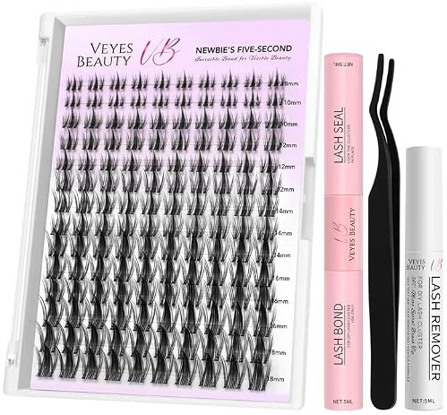 VEYESBEAUTY Wimpern Extensions Set Cluster Lash Extension Manga 8-18mm | Newbie's Five-Second Wimperncluster Wispy Cluster Lashes DIY Cluster Wimpern Falsche Wimpern Lash Bond And Seal