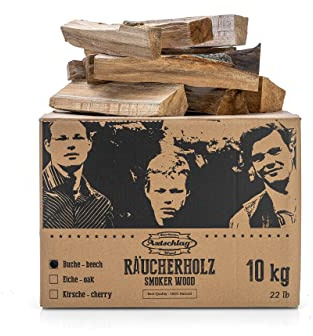 Axtschlag Räucherholz Buche, 10 kg sortenreines Smoker Wood mit Rinde, Scheitholz mit ca. 25 cm Länge für Räucheröfen, größere Kohlegrills und Smoker