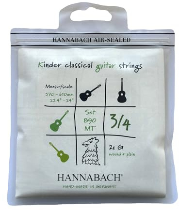 Hannabach Klassikgitarrensaiten Serie 890 MT für 3/4 Kindergitarre Mensur: 57-61 cm - Satz mit 2 G-Saiten - 890MT 3/4