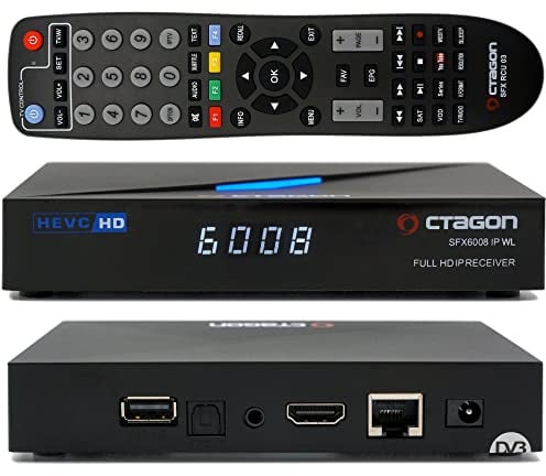 Octagon SFX6008 IP WL Full-HD H.265 HEVC, E2 Linux Set-Top Box & Smart Internet TV Receiver, Sat to Client Support, DLNA, YouTube, Web-Radio, 150Mbit WiFi intern, HDMI, schwarz