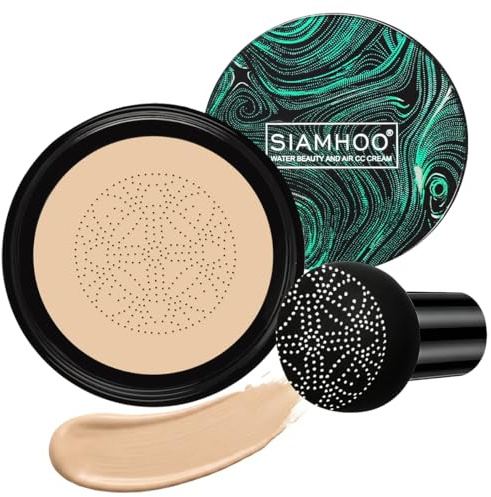 SIAMHOO CC Cream Air Cushion Foundation volle Deckkraft Grundierung und Pilz Luftkissen CC Creme für makelloses Make up, gleichmäßiger Hautton 20 g - Natürlich