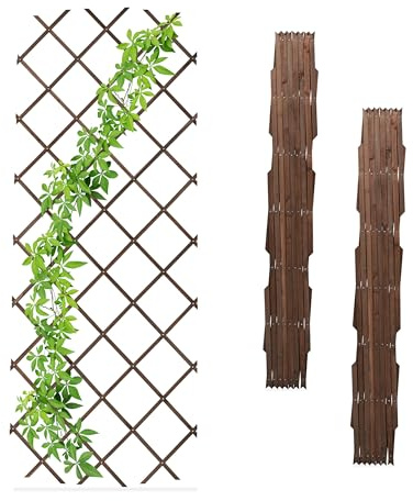 Relaxdays Rankgitter ausziehbar, 3er Set, Rankhilfe Kletterpflanzen, 180x90 cm, Garten, Balkon, Terrasse, Holz, braun