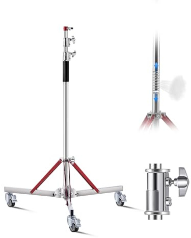 VEVOR Studiostativ mit Rollen, max. Höhe 320 cm, Lampestativ, Lichtstativ, Verstellbarer Dreibeinständer aus Edelstahl, Fotografie-Stativ mit Rollen, für Studio-Softbox, Monolight, Reflektoraufnahmen
