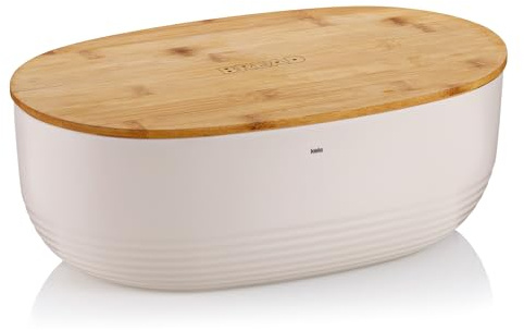 kela Brotkasten beige mit Lüftungslöcher im Bambusdeckel 37,5x23x14cm, Brotbox Kunststoff, NAMUR, Brotaufbewahrungsbox