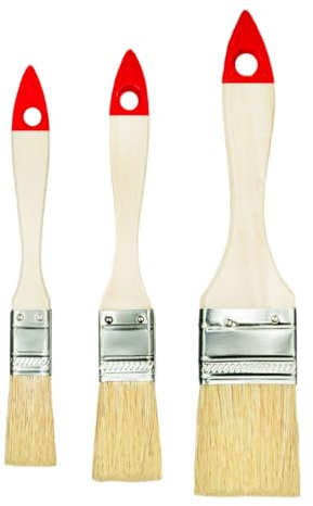 M7 3 STK. Flachpinsel-Set: 1x 3/4" (ca. 20 mm), 1x 1“ (ca. 25 mm), 1x 1,5“ (ca. 38 mm), Serie 30/Serie 01, Lackierpinsel mit Synthetischen Hellen Borsten, Malerpinsel mit Naturholz und Stahlzwinge