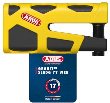 ABUS Bremsscheibenschloss Granit Sledg 77 yellow - Motorradschloss mit sicherem XPlus Zylinder und Erinnerungskabel - ABUS Sicherheitslevel 17 - Gelb