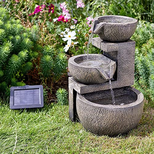Festive Lights - 48,5 cm Solar-Genua-Kaskadenbrunnen – graues Kunstharz mit Antikstein-Effekt, Schutzklasse IP44, für den Außenbereich im Garten – freistehend, wetterfest, umweltfreundlich