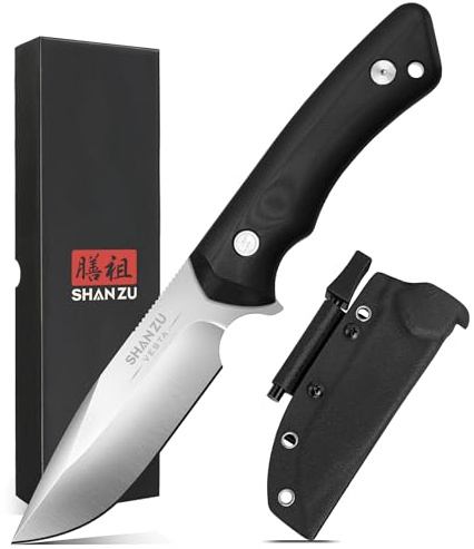 SHAN ZU Outdoor Messer 11cm D2 Stahl mit Scheide & Feuerstahl | Feststehende Klinge mit Passgenauer Kydex-Hülle, Ergonomischer Griff für Camping, Wandern und Outdoor