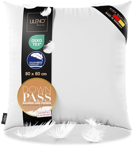 LILENO HOME 3-Kammer Daunenkissen 80x80 - Allergiker geeignet - Baumwoll Kissen 80x80 mit Federn & Daunen Füllung - langlebig & atmungsaktives Kopfkissen Daunen u. Federfüllung