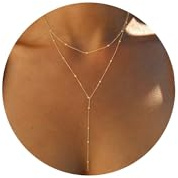 Tewiky Lange Halskette für Damen,Gold/Silber Layering Anhänger Y-Ketten | 14K vergoldete lange Y-Layering Halskette,hautfreundlich & wasserfest,geeignet für Alltag,Feiern und als Geschenk für Frauen