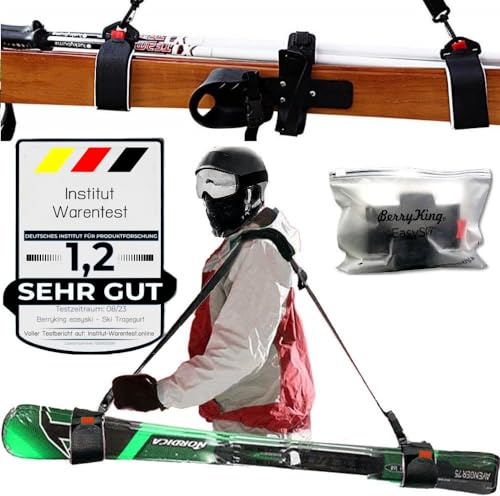 BerryKing EasySki Ski Tragegurt Skirucksack Skitasche Einstellbar Verstellbar Schultergurt Träger Klettverschluss Zubehör Skistöcke Wintersport Winterurlaub für Erwachsene & Kinder (1er Pack)
