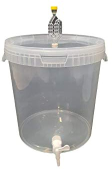 sil2018 Kompletter Gärbehälter 33L - Set: Gäreimer mit Gärröhrchen und Dichtgummi und Ablaufhahn aus Kunstoff, Eimer für Bier oder Wein mit Griff, transparent