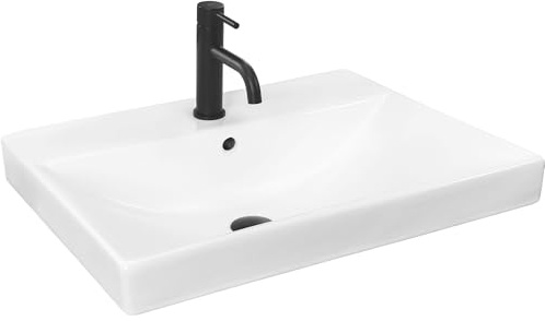 Rea Einbauwaschbecken Mandy, Waschtisch Handwaschbecken Bad Waschschale Waschbecken für Badezimmer aus Keramik (Weiß)