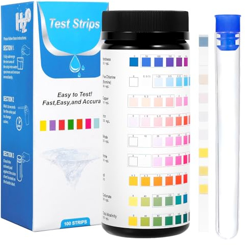 Zorplex 100 Stück 9-in-1 Aquarium Teststreifen, Wassertest Kit zur Messung von PH, Blei, Fluorid, Wasserhärte, Chlor, Nitrit und weiteren Parametern, Praktisches Zubehör für Aquarien und Fischbecken