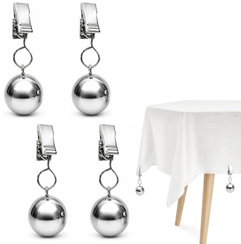 Tischdeckenbeschwerer 4 Stabile Tischdecken Gewichte,45g Tischdeckenhalter | Draußen,Rostfreie Edelstahlkugeln mit Clips Gewichte für Vorhänge,Tischdeckengewichte für Outdoor Tischdecken Vorhänge