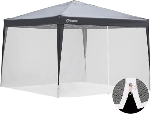 Sekey Moskitonetz für Pavillon 3x3 m (Kein Pavillon im Lieferumfang) mit einem Reißverschluss-Eingang und Klettbänder, Insektenschutz Mückennetz, Weiß