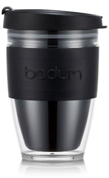 BODUM 11889-01S JOYCUP Reisebecher, doppelwandig, 0,25 l, schwarzes Band, Kunststoff, Schwarz