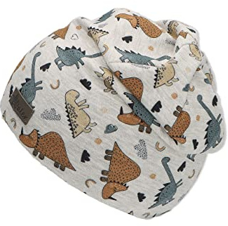 Sterntaler Beanie Dino - Lässige Baby Mütze aus Melange Jersey mit allover Druck - Jungen UV-Schutz 50+ Beanie Mütze - variabel tragbar - Baby und Kinder Übergangsmütze, silber, Größe 49