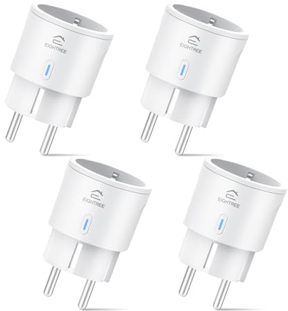 EIGHTREE Smart WLAN Steckdose 4er Pack, Alexa Zubehör WiFi Steckdose mit Strommessung, Sprachsteuerung & Timer, Smart Home funktioniert mit Alexa, Google Home, TÜV Zertifiziert