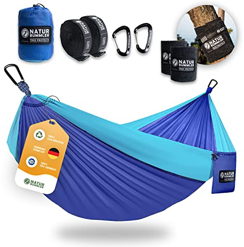 NATURBUMMLER Hängematte Outdoor Tree Protec+ 300x170 cm, bis 300 kg | Doppellagig, mit Baumschutz & Befestigung, ultraleicht & wetterfest, für 1–2 Personen & Garten