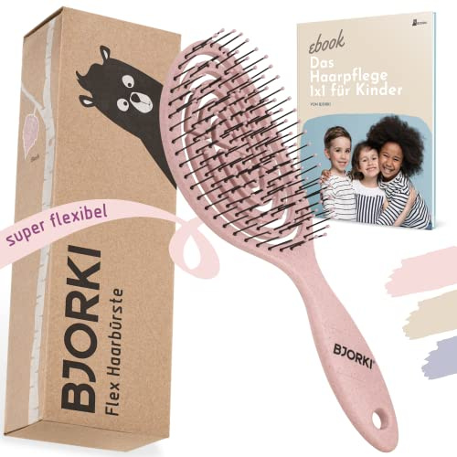 BJORKI® Kinder-Haarbürste ohne Ziepen inkl. lehrreichen Bürsten 1x1 - Profi Detangler Bürste mit flexibler Spiralfeder, Unsere Entwirrbürste für Kinder gegen Knoten und Spliss (Blush)