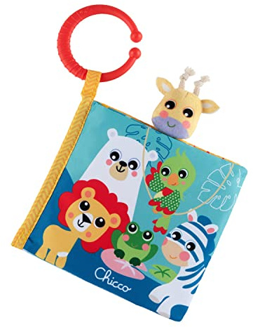 Chicco Tierbuch, Sensorisches Buch für Kinder, Erste Stoffspielzeuge, Weiches Stoffbuch mit vielen Aktivitäten und Handpuppe, Spielzeug für Neugeborene und Kinder von 3 Monaten bis 2 Jahren