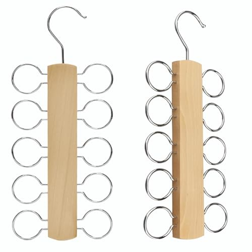 LMSAWK Schalhalter Aufhänger krawattenhalter Schalbügel Holz Krawattenbügel Gürtelhalter mit 10 Löchern, krawattenhalter für kleiderschrank, Krawatten, Gürtel, Schals, Accessoires (Holzfarbe, 2)