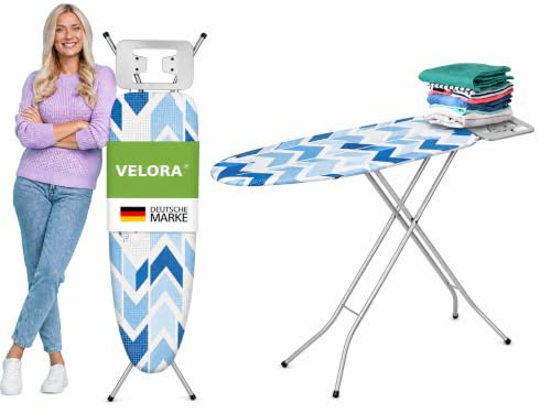 VELORA® Bügelbrett Grau [105 × 30 cm] höhenverstellbar klappbar | Made in Europe | rutschfeste Standfüße | robuster Bügeltisch | Bügeleisenablage | platzsparend