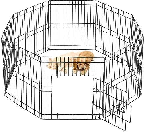 Yaheetech 8-TLG Welpenlaufstall 61cm hoch, Freilaufgehege mit Tür, hundegitter für Innen- & Außenbereich, Tierlaufstall für Hund Katze Welpe Kaninchen, flexibel und faltbar, Einfache Montage