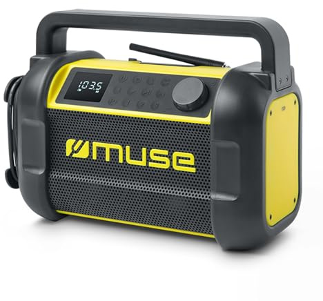 Muse M-928 BTY Baustellenradio, robust, Staub- und spritzwassergeschützt (IP64), mit Bluetooth und UKW Radio, integriertem Ladegerät und USB-C-Anschluss, schwarz-gelb