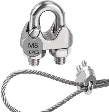 huruirui Drahtseilklemme 8mm 10pcs Edelstahl 304 Seilklemmen Stahlseil Klemme Seilverbinder Bügelseilklemme für Stahlseil Stahlkabel Stahldraht Fixiert Passend für Ø 8 mm Draht (M8)
